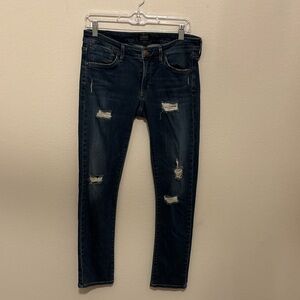 Agolde Dark Blue Distressed Ankle Jeans 30